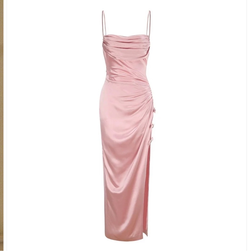 Nana Jacqueline pink side bow halterβ maxi dress medium